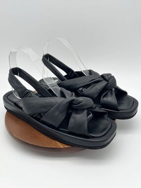 STRATEGIA Black Leather Slingback Knot Tie Sandals Women Shoe EU40 /US 10